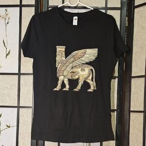 Stylish Black Tee with Winged Creature Design